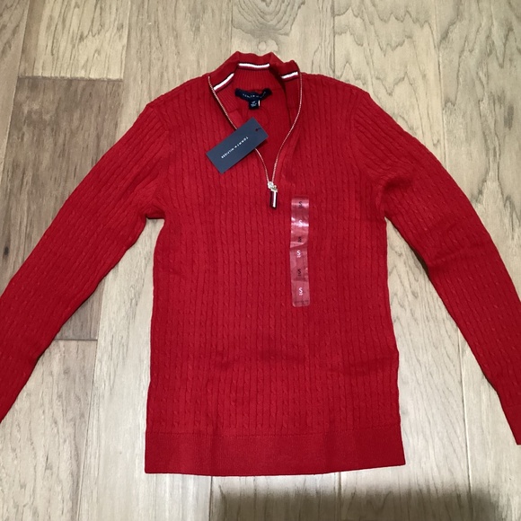 TOMMY HILFIGER Women's Cotton Mock Turtleneck Cable-Knit Sweater, size S - Picture 1 of 6